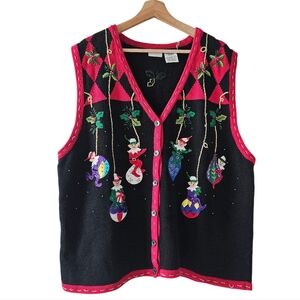 White Stag Plus Jolly Hanging Elves Ugly Cute Christmas Holiday Party Sweater
